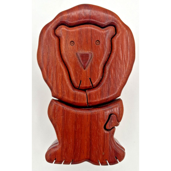 Vintage Wooden Lion Puzzle Trinket Box SKU U195 - Picture 1 of 5